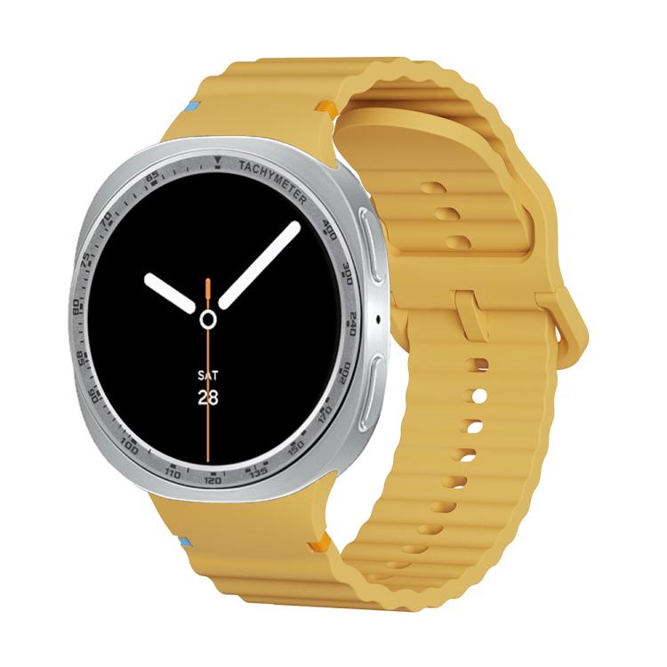 For Samsung Galaxy Watch8 44mm Speed Bezel and Wavy Grain Stitched Color Buckle Silicone Watch Band(Yellow Silver) - free shipping - PMC TechLife - Order now!