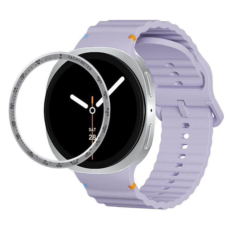 For Samsung Galaxy Watch8 44mm Speed Bezel and Wavy Grain Stitched Color Buckle Silicone Watch Band(Purple Silver) - free shipping - PMC TechLife - Order now!