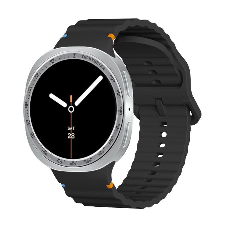 For Samsung Galaxy Watch8 44mm Speed Bezel and Wavy Grain Stitched Color Buckle Silicone Watch Band(Black Silver) - free shipping - PMC TechLife - Order now!