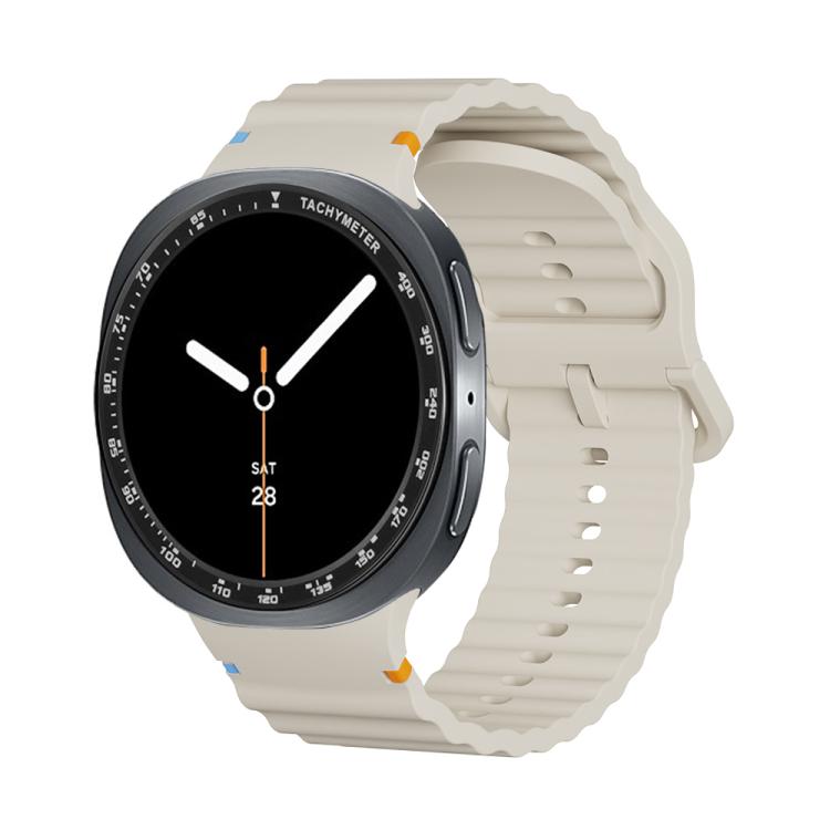 For Samsung Galaxy Watch8 44mm Speed Bezel and Wavy Grain Stitched Color Buckle Silicone Watch Band(Beige Black) - free shipping - PMC TechLife - Order now!
