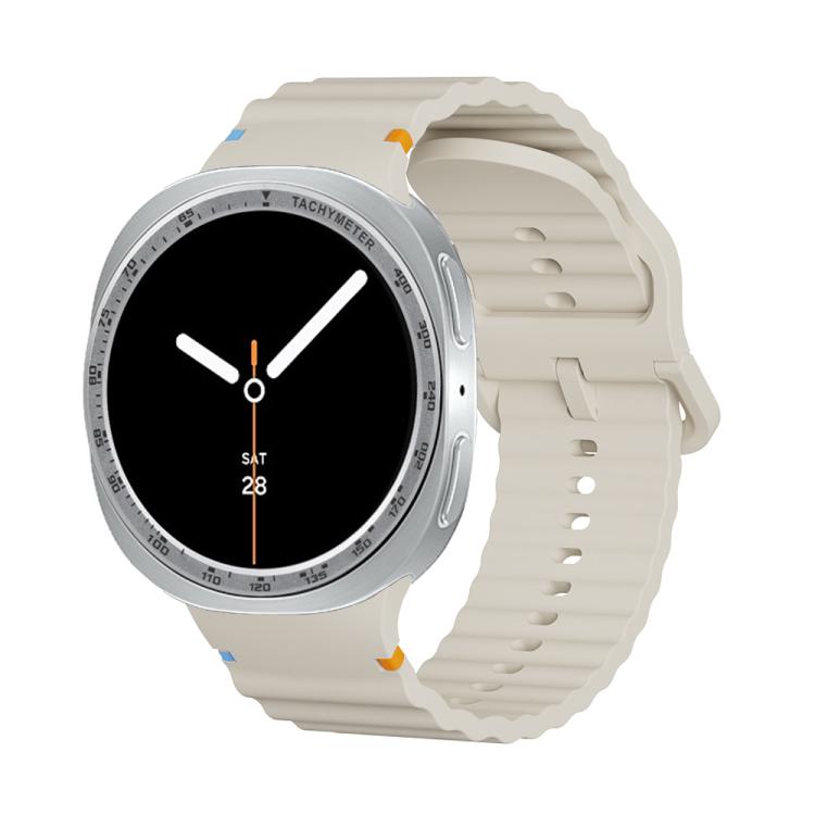 For Samsung Galaxy Watch8 40mm Speed Bezel and Wavy Grain Stitched Color Buckle Silicone Watch Band(Beige Silver) - free shipping - PMC TechLife - Order now!