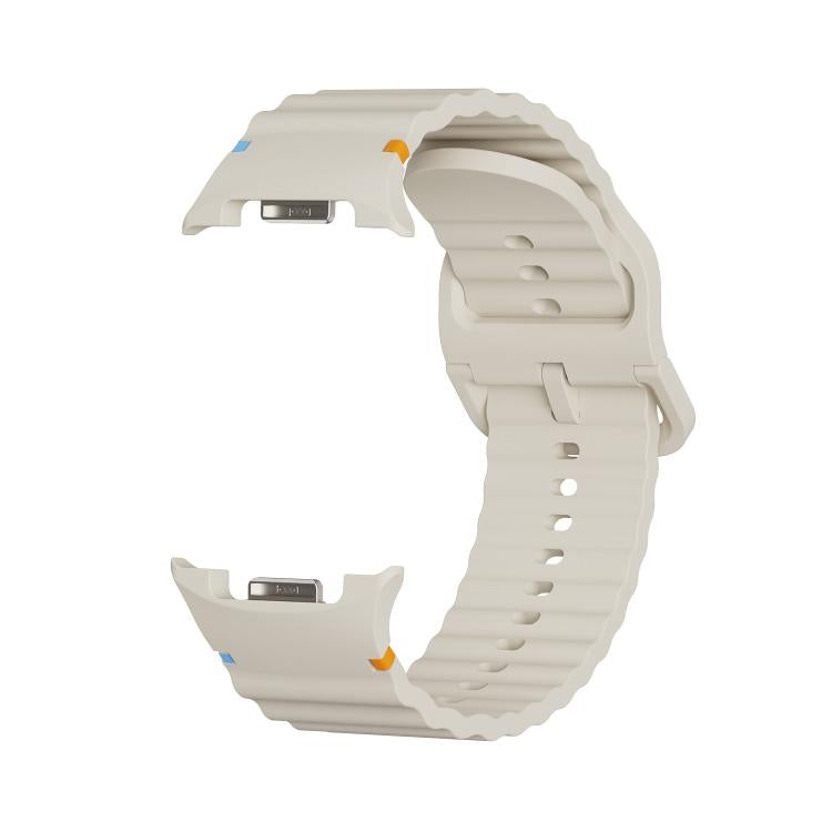 For Samsung Galaxy Watch8 40mm Speed Bezel and Wavy Grain Stitched Color Buckle Silicone Watch Band(Beige Silver) - free shipping - PMC TechLife - Order now!