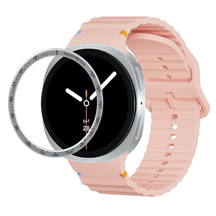 For Samsung Galaxy Watch8 40mm Speed Bezel and Wavy Grain Stitched Color Buckle Silicone Watch Band(Pink Silver) - free shipping - PMC TechLife - Order now!