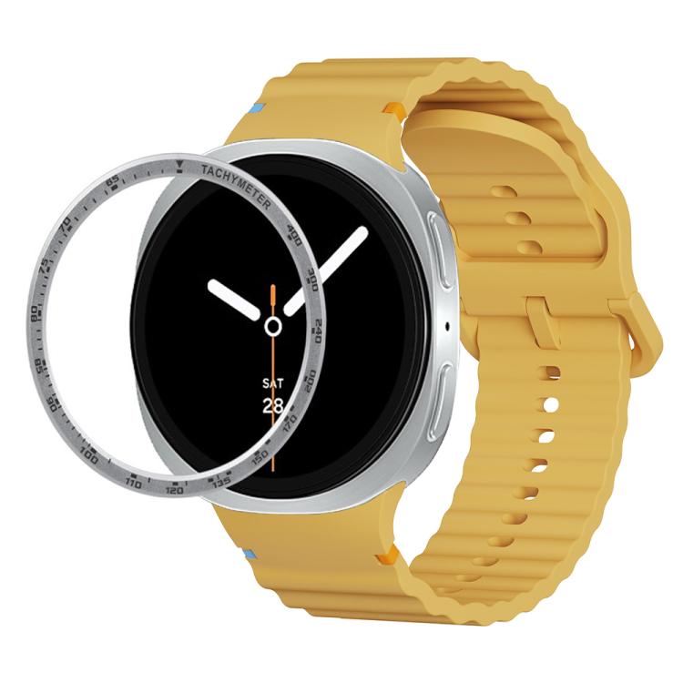 For Samsung Galaxy Watch8 40mm Speed Bezel and Wavy Grain Stitched Color Buckle Silicone Watch Band(Yellow Silver) - free shipping - PMC TechLife - Order now!