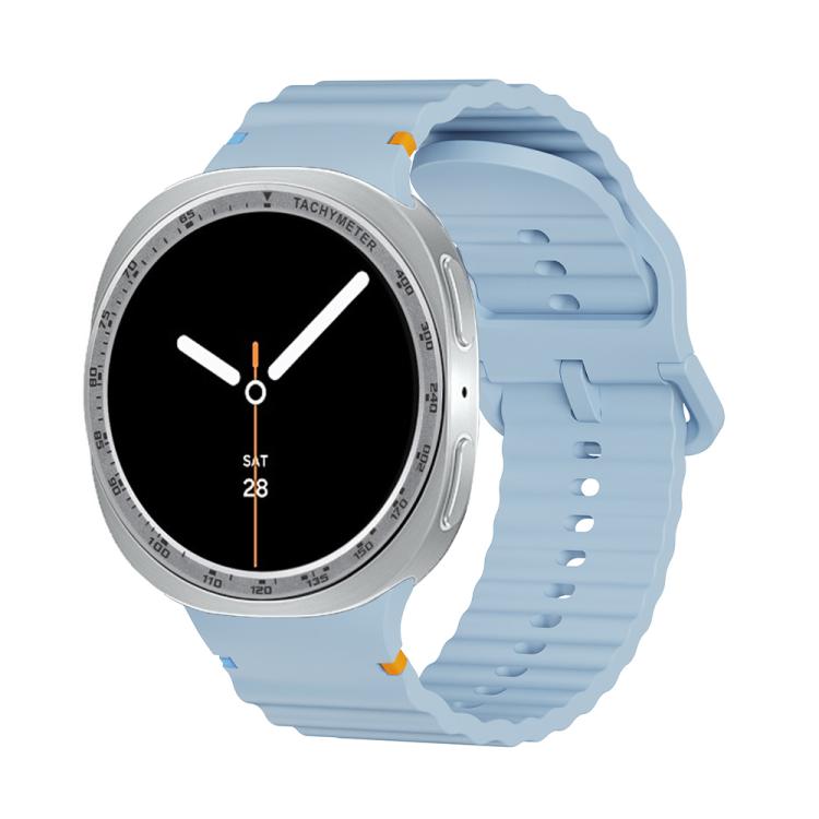 For Samsung Galaxy Watch8 40mm Speed Bezel and Wavy Grain Stitched Color Buckle Silicone Watch Band(Light Blue Silver) - free shipping - PMC TechLife - Order now!