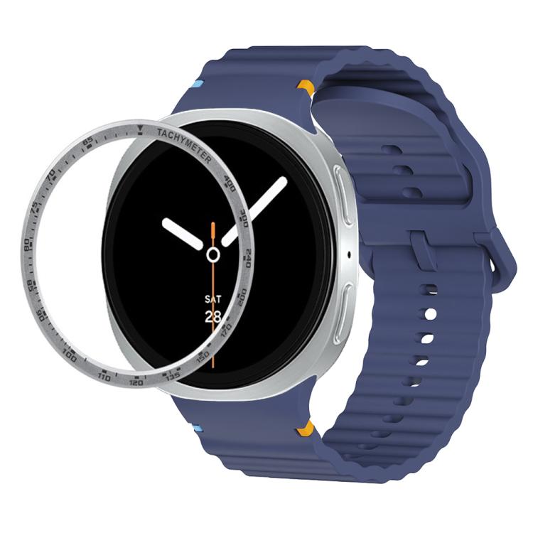 For Samsung Galaxy Watch8 40mm Speed Bezel and Wavy Grain Stitched Color Buckle Silicone Watch Band(Midnight Blue Silver) - free shipping - PMC TechLife - Order now!