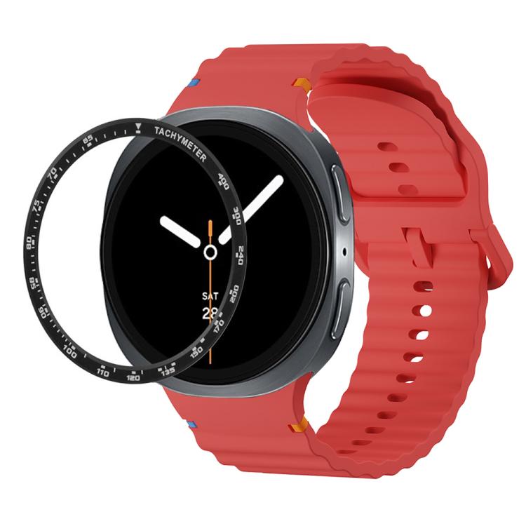For Samsung Galaxy Watch8 40mm Speed Bezel and Wavy Grain Stitched Color Buckle Silicone Watch Band(Red Black) - free shipping - PMC TechLife - Order now!