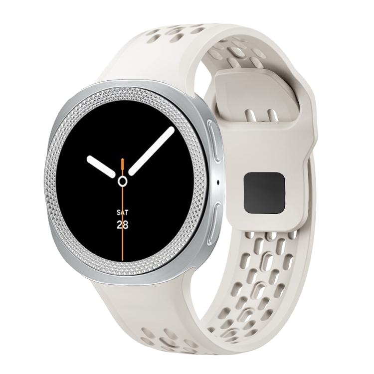 For Samsung Galaxy Watch8 44mm Rhombic Texture Bezel and Black Reverse Buckle Silicone Watch Band(Beige Silver) - free shipping - PMC TechLife - Order now!