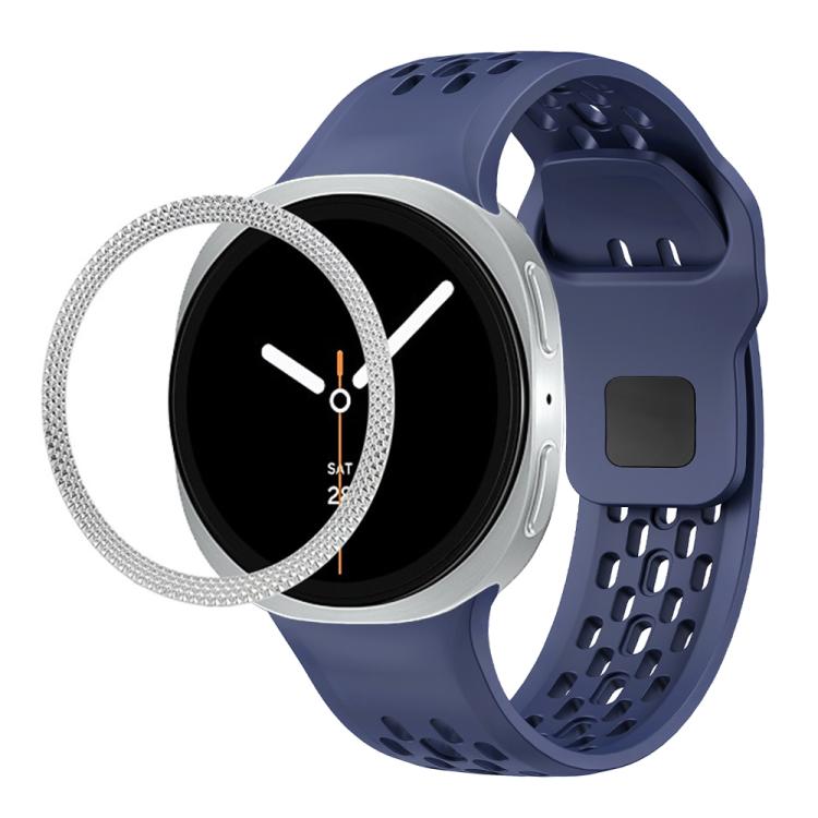 For Samsung Galaxy Watch8 44mm Rhombic Texture Bezel and Black Reverse Buckle Silicone Watch Band(Midnight Blue Silver) - free shipping - PMC TechLife - Order now!