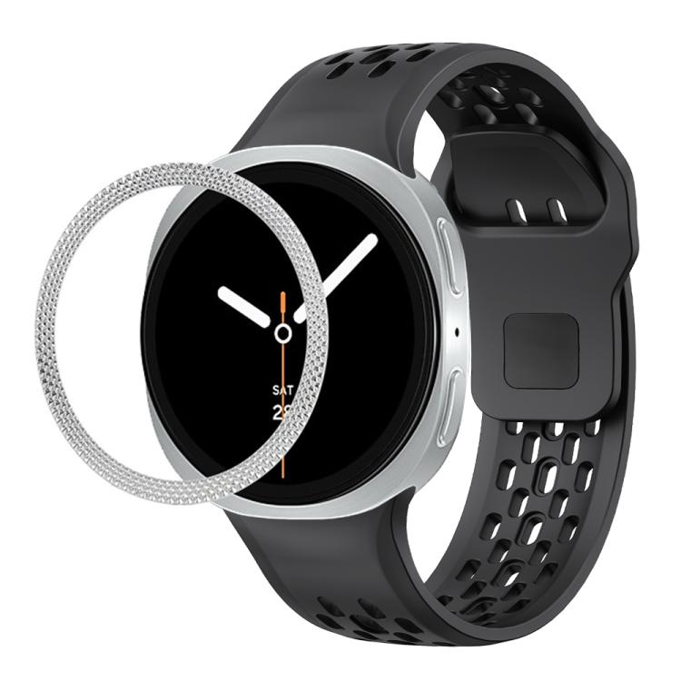 For Samsung Galaxy Watch8 44mm Rhombic Texture Bezel and Black Reverse Buckle Silicone Watch Band(Black Silver) - free shipping - PMC TechLife - Order now!