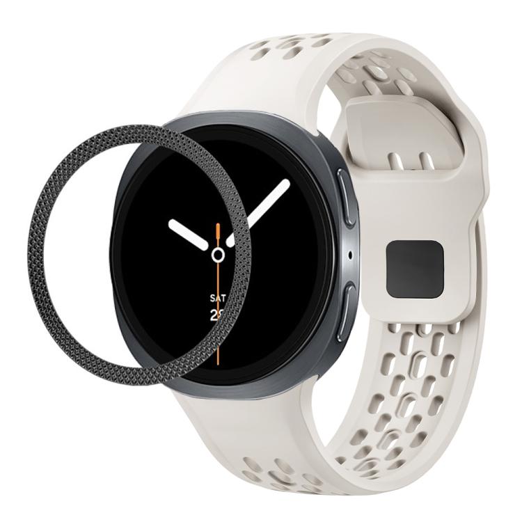 For Samsung Galaxy Watch8 44mm Rhombic Texture Bezel and Black Reverse Buckle Silicone Watch Band(Beige Black) - free shipping - PMC TechLife - Order now!