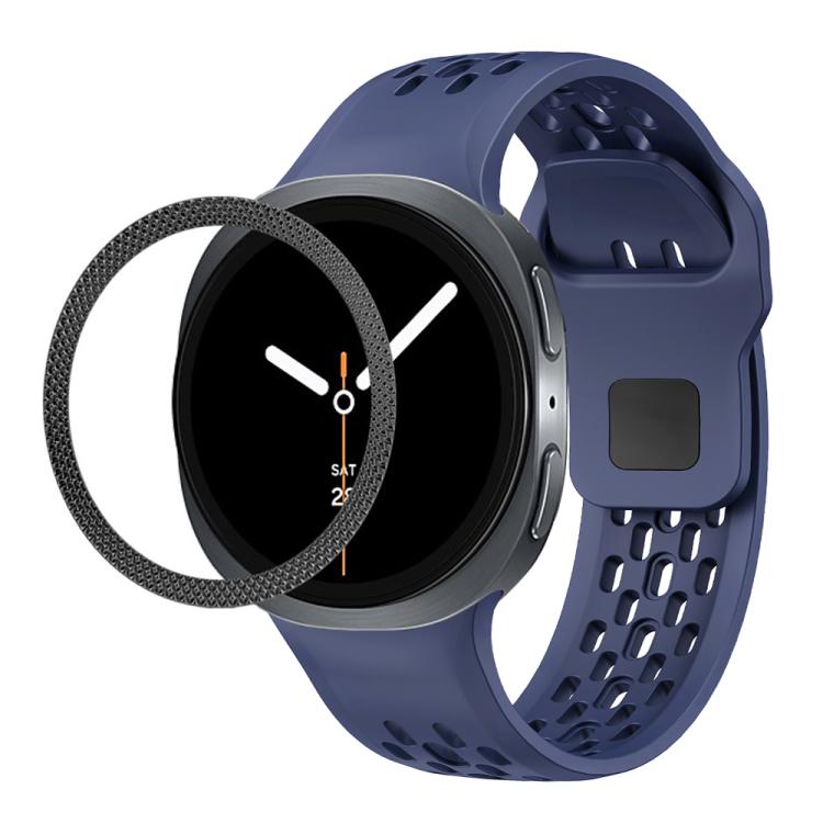 For Samsung Galaxy Watch8 44mm Rhombic Texture Bezel and Black Reverse Buckle Silicone Watch Band(Midnight Blue Black) - free shipping - PMC TechLife - Order now!