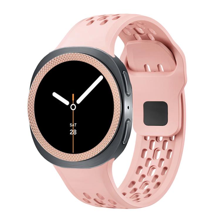 For Samsung Galaxy Watch8 44mm Rhombic Texture Bezel and Black Reverse Buckle Silicone Watch Band(Pink Rose Gold) - free shipping - PMC TechLife - Order now!