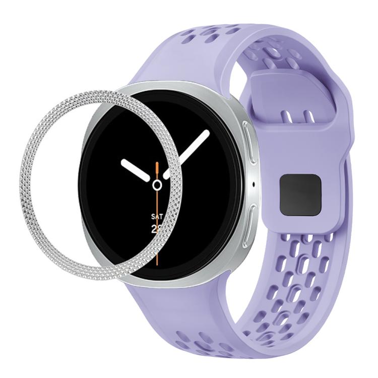 For Samsung Galaxy Watch8 40mm Rhombic Texture Bezel and Black Reverse Buckle Silicone Watch Band(Purple Silver) - free shipping - PMC TechLife - Order now!