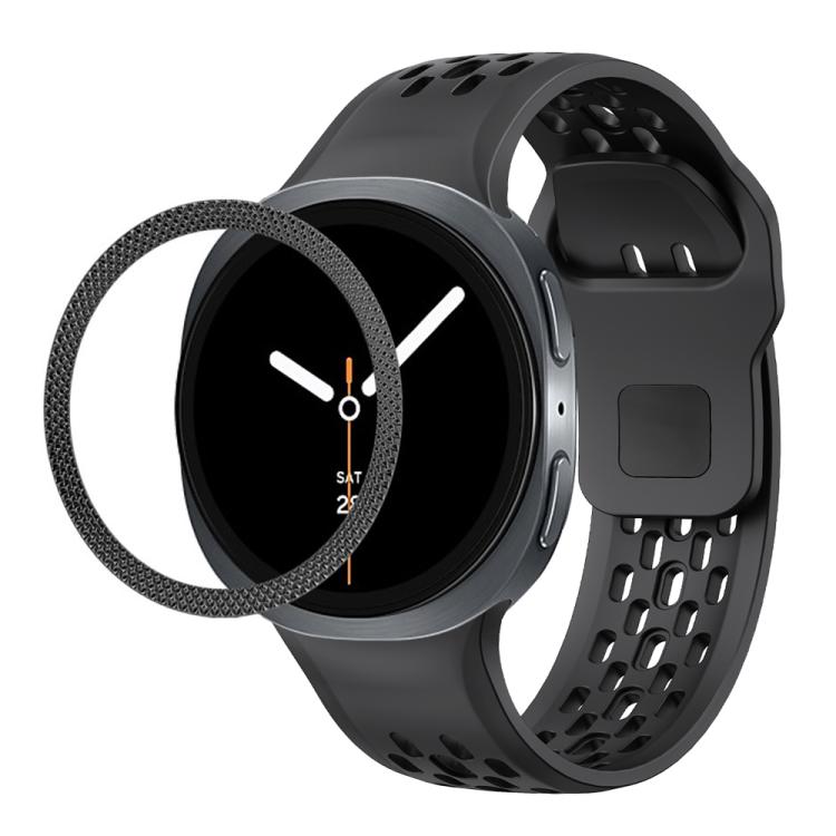 For Samsung Galaxy Watch8 40mm Rhombic Texture Bezel and Black Reverse Buckle Silicone Watch Band(Black Black) - free shipping - PMC TechLife - Order now!