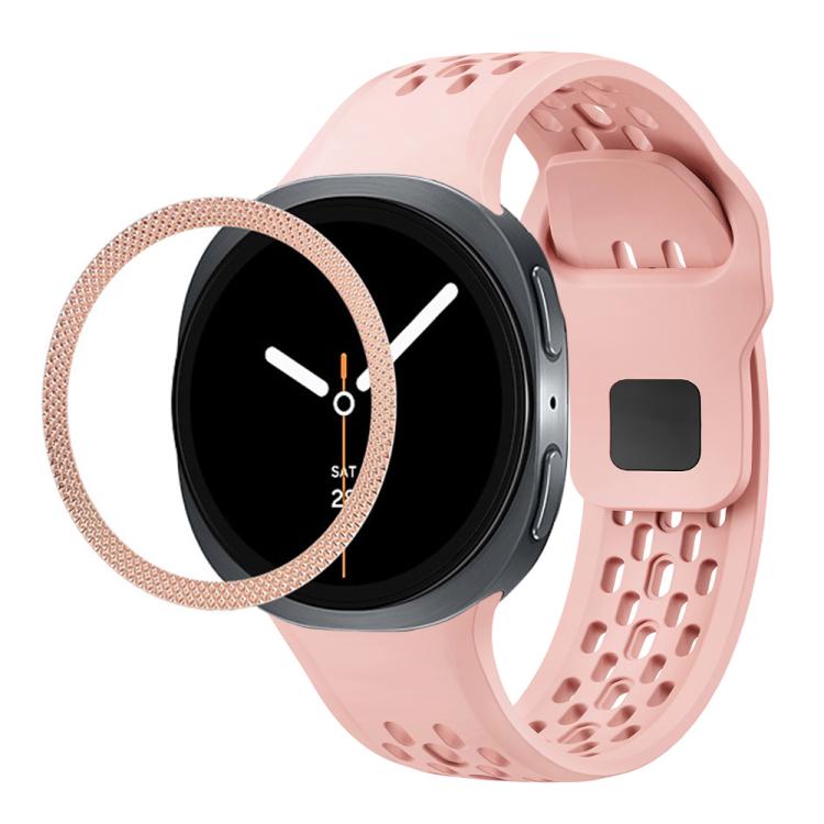 For Samsung Galaxy Watch8 40mm Rhombic Texture Bezel and Black Reverse Buckle Silicone Watch Band(Pink Rose Gold) - free shipping - PMC TechLife - Order now!