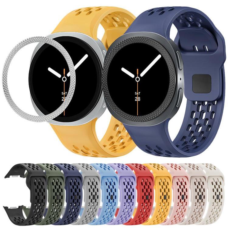 For Samsung Galaxy Watch8 40mm Rhombic Texture Bezel and Black Reverse Buckle Silicone Watch Band(Midnight Blue Black) - free shipping - PMC TechLife - Order now!