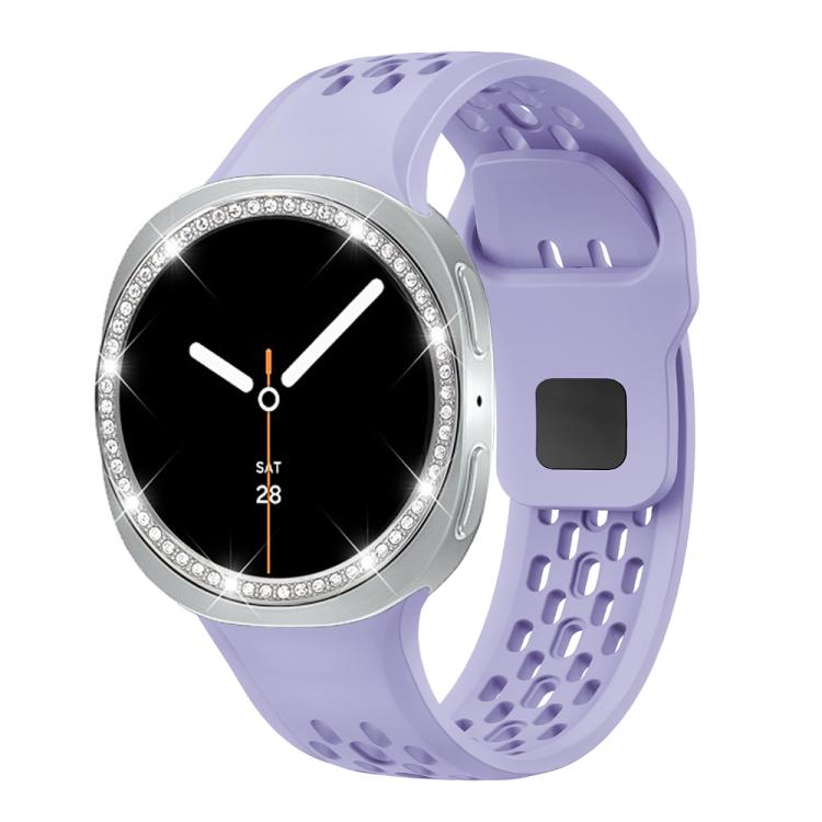 For Samsung Galaxy Watch8 44mm Diamond Bezel and Black Reverse Buckle Silicone Watch Band(Purple Silver) - free shipping - PMC TechLife - Order now!