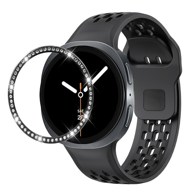 For Samsung Galaxy Watch8 44mm Diamond Bezel and Black Reverse Buckle Silicone Watch Band(Black Black) - free shipping - PMC TechLife - Order now!