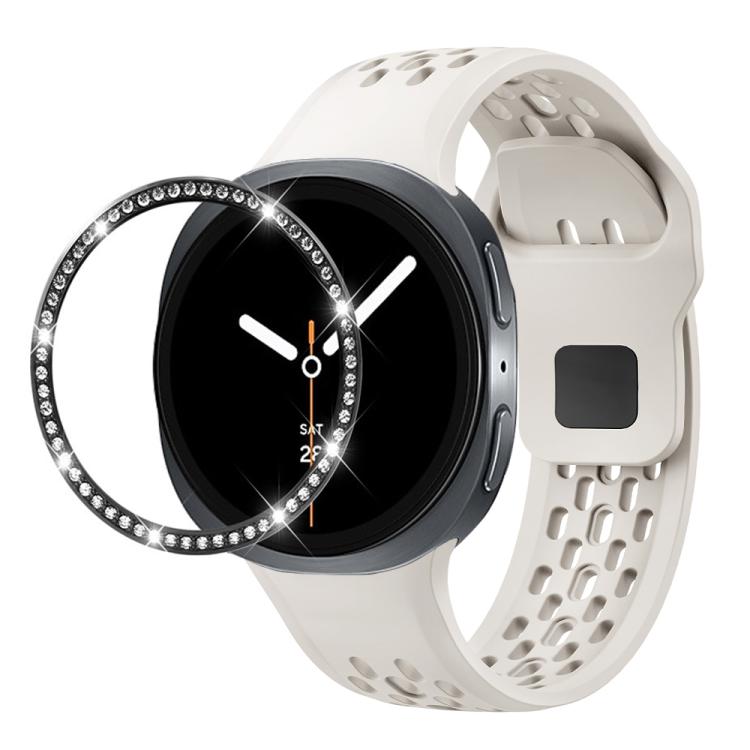 For Samsung Galaxy Watch8 44mm Diamond Bezel and Black Reverse Buckle Silicone Watch Band(Beige Black) - free shipping - PMC TechLife - Order now!