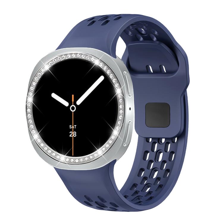 For Samsung Galaxy Watch8 40mm Diamond Bezel and Black Reverse Buckle Silicone Watch Band(Midnight Blue Silver) - free shipping - PMC TechLife - Order now!