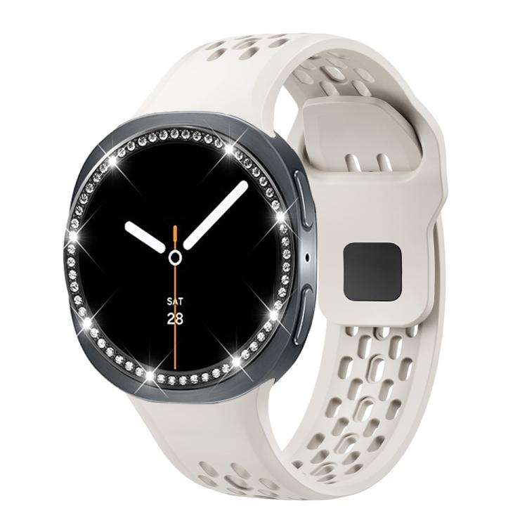 For Samsung Galaxy Watch8 40mm Diamond Bezel and Black Reverse Buckle Silicone Watch Band(Beige Black) - free shipping - PMC TechLife - Order now!