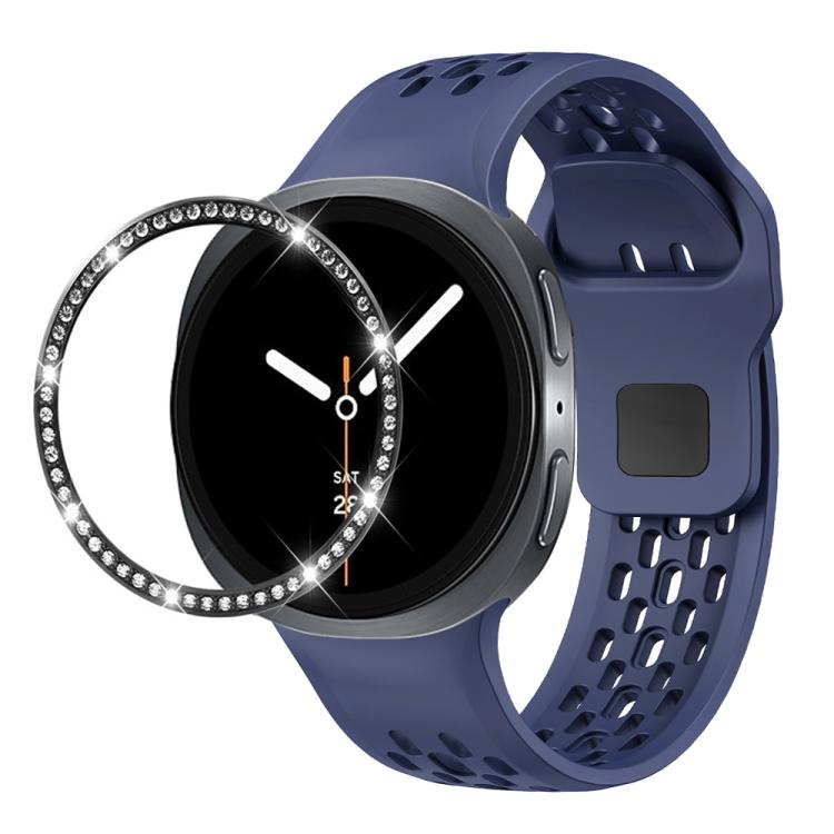 For Samsung Galaxy Watch8 40mm Diamond Bezel and Black Reverse Buckle Silicone Watch Band(Midnight Blue Black) - free shipping - PMC TechLife - Order now!
