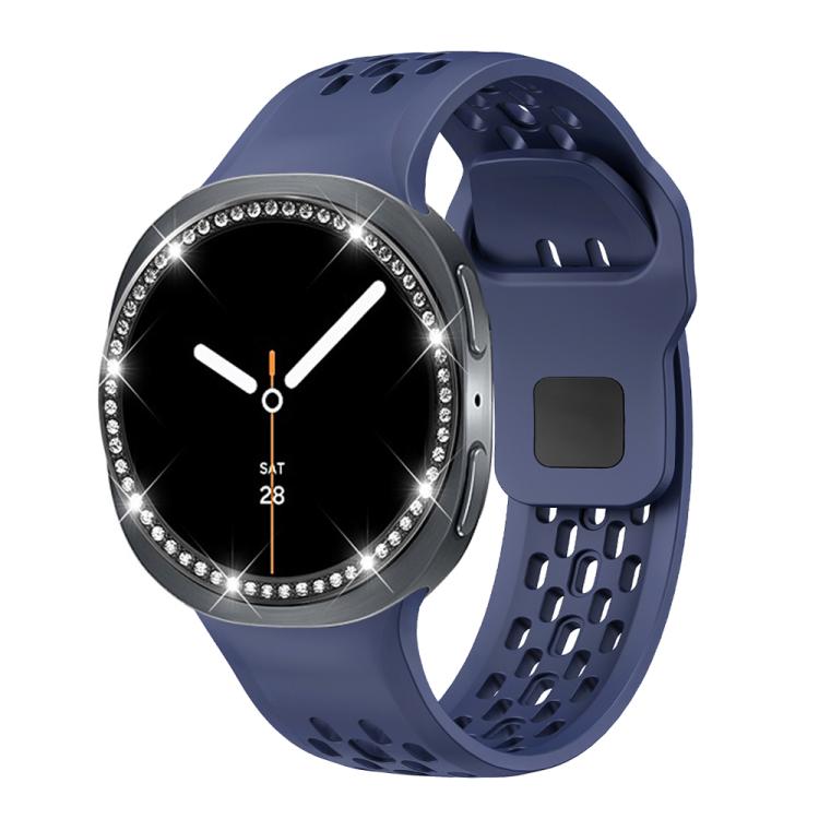 For Samsung Galaxy Watch8 40mm Diamond Bezel and Black Reverse Buckle Silicone Watch Band(Midnight Blue Black) - free shipping - PMC TechLife - Order now!