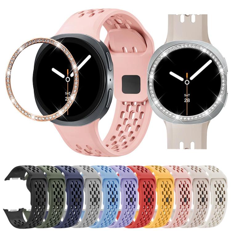 For Samsung Galaxy Watch8 44mm Diamond Bezel and Black Reverse Buckle Silicone Watch Band(Black Black) - free shipping - PMC TechLife - Order now!