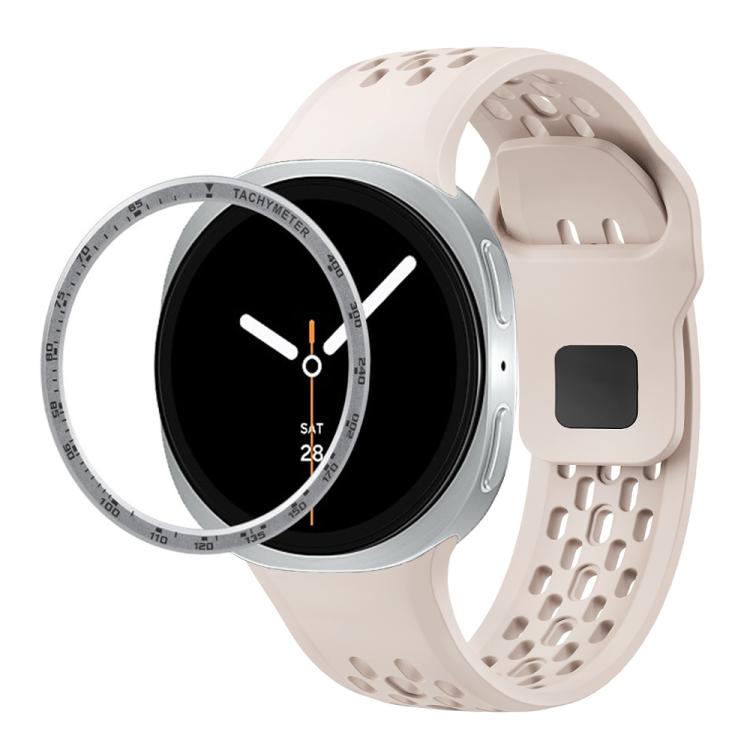 For Samsung Galaxy Watch8 44mm Speed Bezel and Black Reverse Buckle Silicone Watch Band(Starlight Silver) - free shipping - PMC TechLife - Order now!