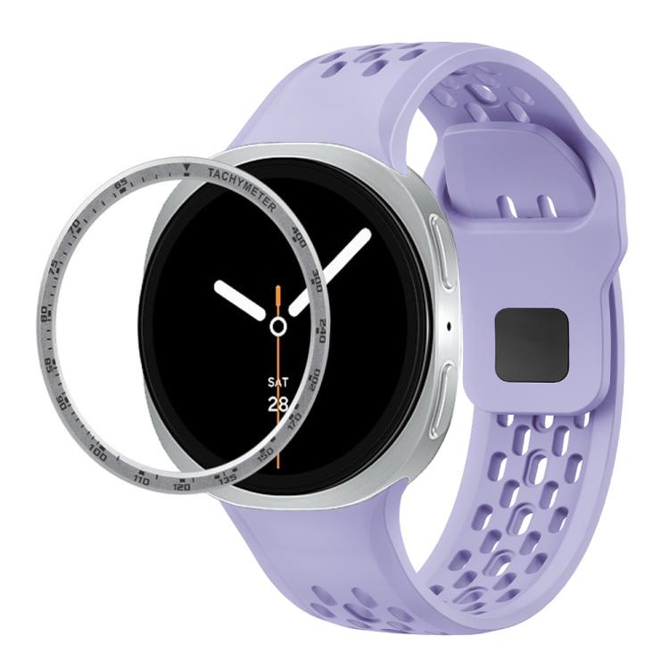 For Samsung Galaxy Watch8 44mm Speed Bezel and Black Reverse Buckle Silicone Watch Band(Purple Silver) - free shipping - PMC TechLife - Order now!