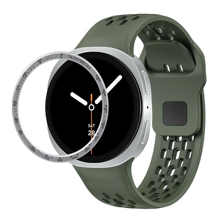 For Samsung Galaxy Watch8 44mm Speed Bezel and Black Reverse Buckle Silicone Watch Band(Army Green Silver) - free shipping - PMC TechLife - Order now!