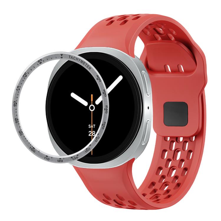 For Samsung Galaxy Watch8 40mm Speed Bezel and Black Reverse Buckle Silicone Watch Band(Red Silver) - free shipping - PMC TechLife - Order now!