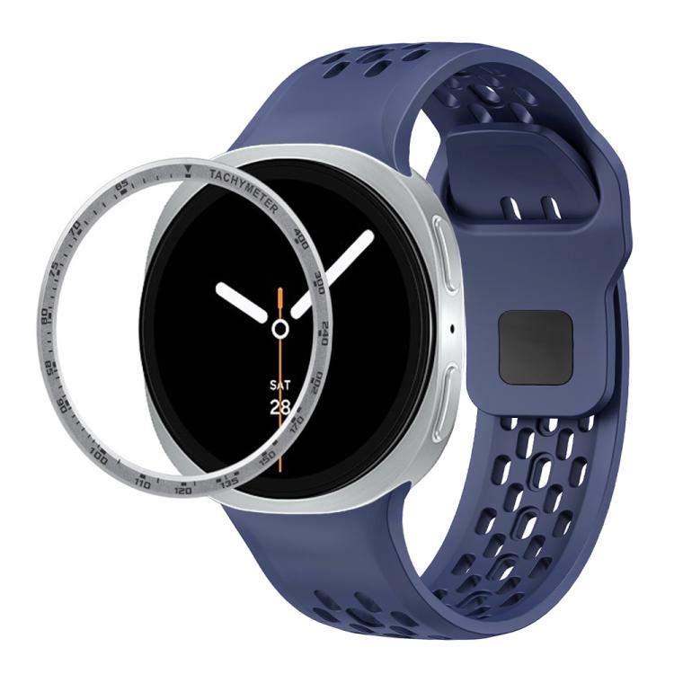 For Samsung Galaxy Watch8 40mm Speed Bezel and Black Reverse Buckle Silicone Watch Band(Midnight Blue Silver) - free shipping - PMC TechLife - Order now!