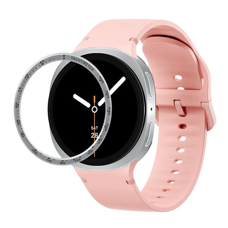 For Samsung Galaxy Watch8 44mm Speed Bezel and Solid Color Stitched Silicone Watch Band(Pink Silver) - free shipping - PMC TechLife - Order now!