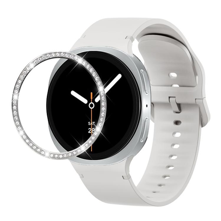 For Samsung Galaxy Watch8 44mm Diamond Bezel and Solid Color Stitched Silicone Watch Band(Lime White Silver) - free shipping - PMC TechLife - Order now!