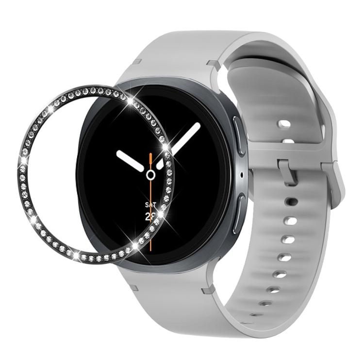 For Samsung Galaxy Watch8 44mm Diamond Bezel and Solid Color Stitched Silicone Watch Band(Gray Black) - free shipping - PMC TechLife - Order now!