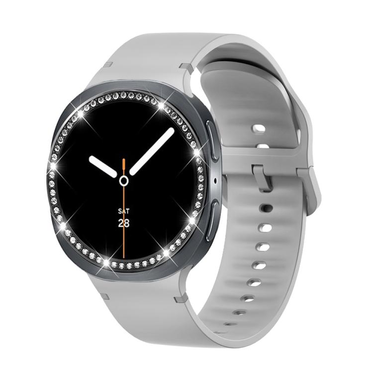 For Samsung Galaxy Watch8 44mm Diamond Bezel and Solid Color Stitched Silicone Watch Band(Gray Black) - free shipping - PMC TechLife - Order now!