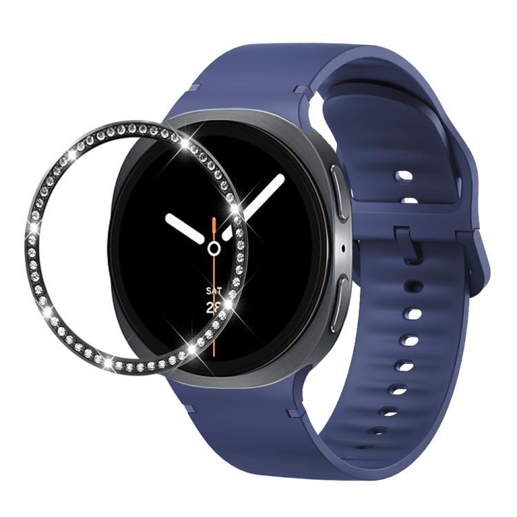 For Samsung Galaxy Watch8 44mm Diamond Bezel and Solid Color Stitched Silicone Watch Band(Midnight Blue Black) - free shipping - PMC TechLife - Order now!