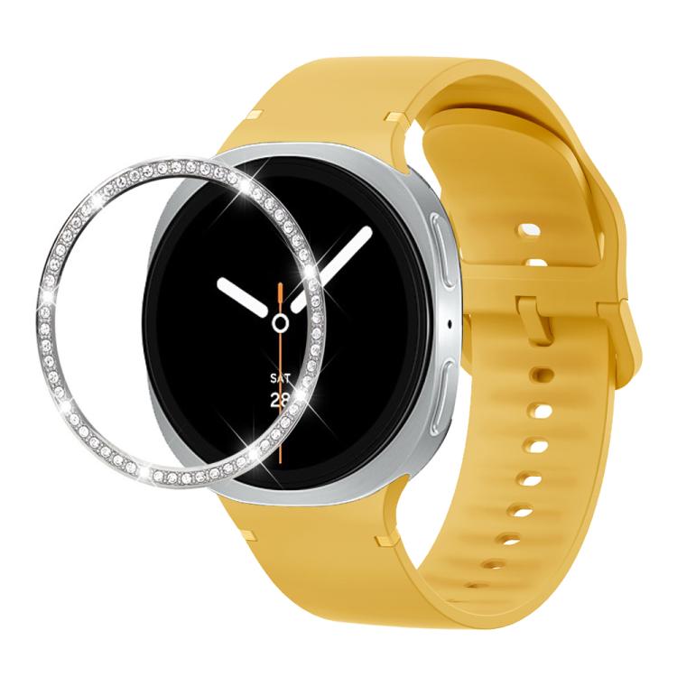 For Samsung Galaxy Watch8 40mm Diamond Bezel and Solid Color Stitched Silicone Watch Band(Official Yellow Silver) - free shipping - PMC TechLife - Order now!