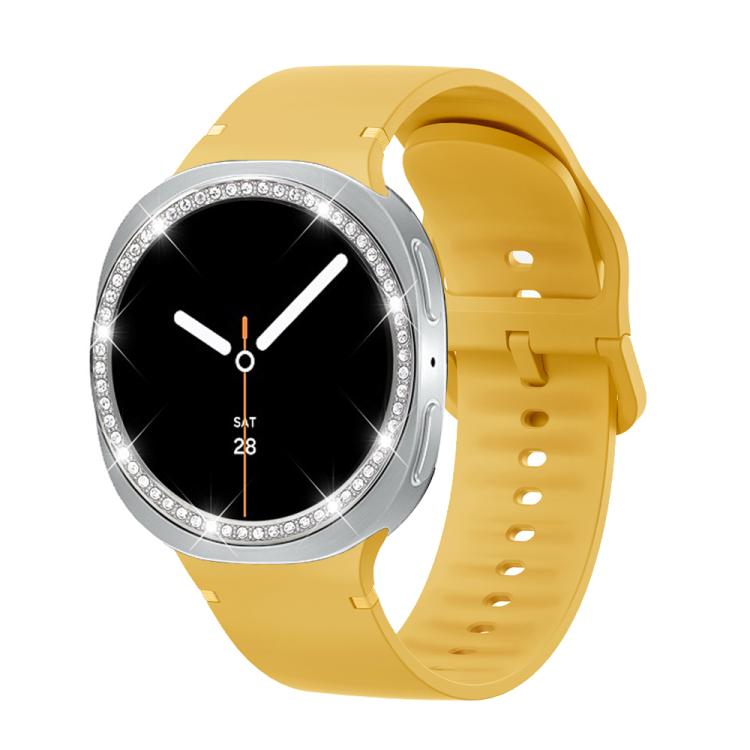 For Samsung Galaxy Watch8 40mm Diamond Bezel and Solid Color Stitched Silicone Watch Band(Official Yellow Silver) - free shipping - PMC TechLife - Order now!