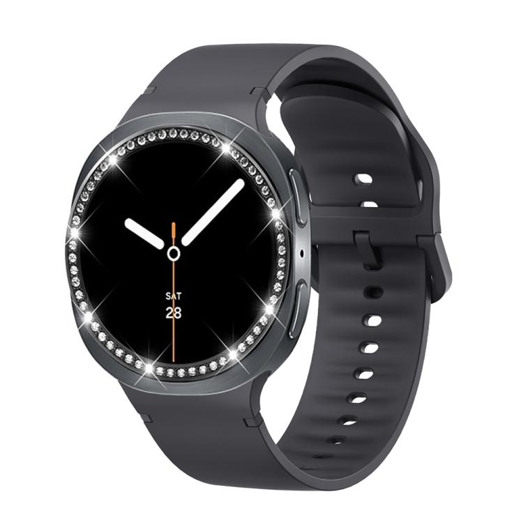 For Samsung Galaxy Watch8 40mm Diamond Bezel and Solid Color Stitched Silicone Watch Band(Dark Gray Black) - free shipping - PMC TechLife - Order now!