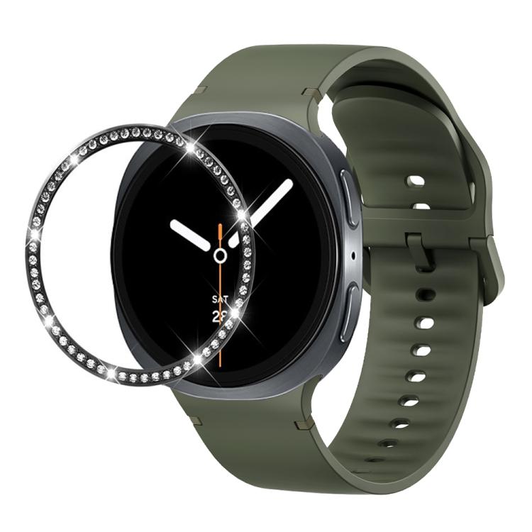 For Samsung Galaxy Watch8 40mm Diamond Bezel and Solid Color Stitched Silicone Watch Band(Army Green Black) - free shipping - PMC TechLife - Order now!