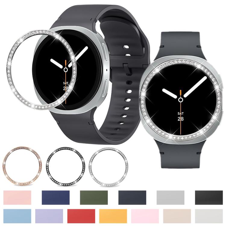 For Samsung Galaxy Watch8 44mm Diamond Bezel and Solid Color Stitched Silicone Watch Band(Gray Black) - free shipping - PMC TechLife - Order now!