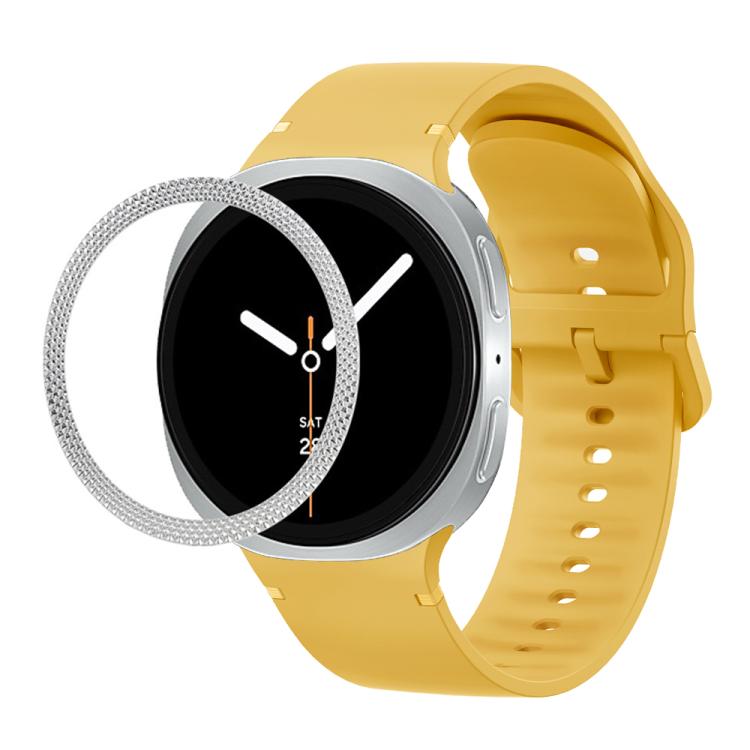 For Samsung Galaxy Watch8 44mm Rhombic Texture Bezel and Solid Color Stitched Silicone Watch Band(Official Yellow Silver) - free shipping - PMC TechLife - Order now!