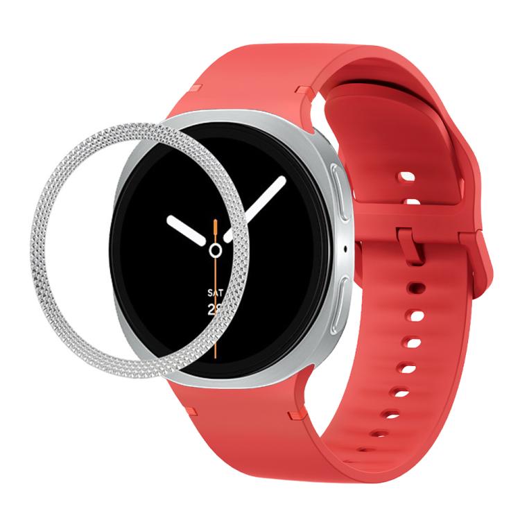 For Samsung Galaxy Watch8 44mm Rhombic Texture Bezel and Solid Color Stitched Silicone Watch Band(Red Silver) - free shipping - PMC TechLife - Order now!