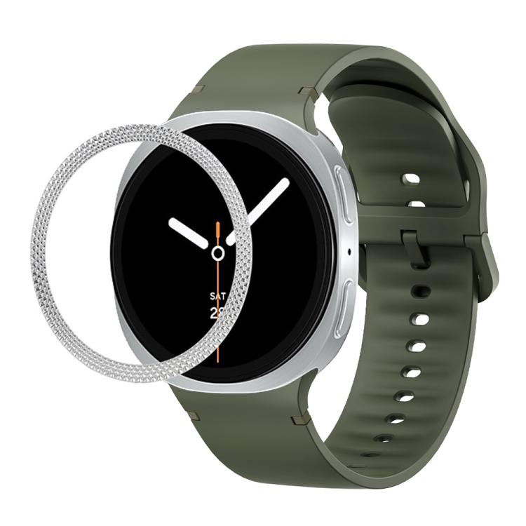 For Samsung Galaxy Watch8 44mm Rhombic Texture Bezel and Solid Color Stitched Silicone Watch Band(Army Green Silver) - free shipping - PMC TechLife - Order now!