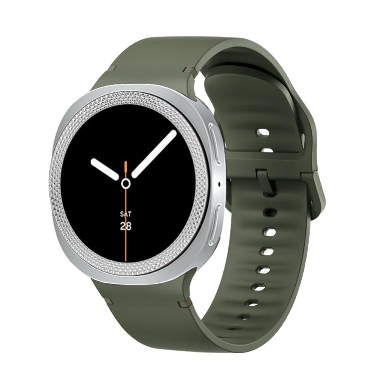 For Samsung Galaxy Watch8 44mm Rhombic Texture Bezel and Solid Color Stitched Silicone Watch Band(Army Green Silver) - free shipping - PMC TechLife - Order now!