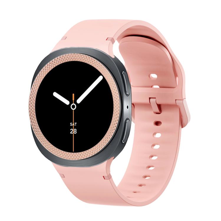 For Samsung Galaxy Watch8 44mm Rhombic Texture Bezel and Solid Color Stitched Silicone Watch Band(Pink Rose Gold) - free shipping - PMC TechLife - Order now!