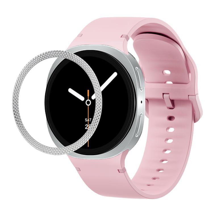 For Samsung Galaxy Watch8 40mm Rhombic Texture Bezel and Solid Color Stitched Silicone Watch Band(Light Pink Silver) - free shipping - PMC TechLife - Order now!